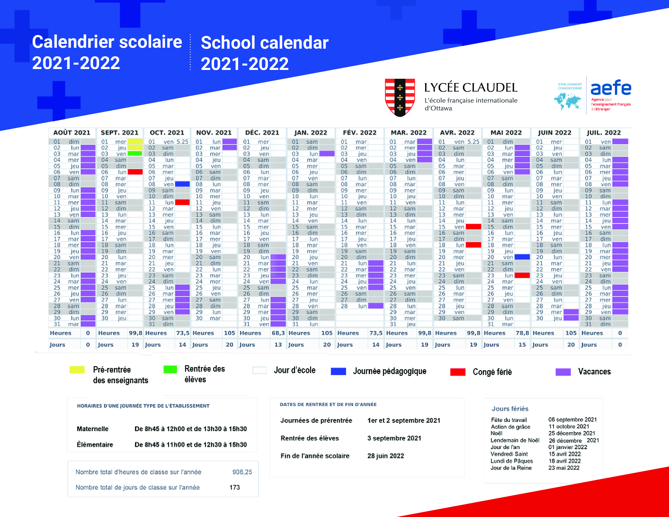 Calendrier Paul Selmer 2023 School Calendar – Lycée Claudel | L'école Française Internationale D'ottawa  Lycée Claudel | L'école Française Internationale D'ottawa